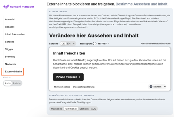 Externen Content über den etracker consent manager blockieren