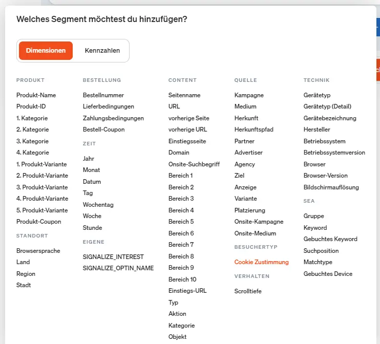 Welches Segment möchtest du deinem Report hinzufügen?