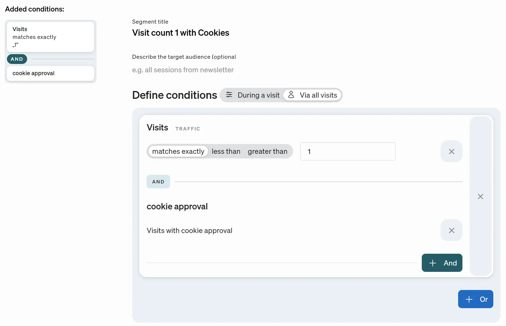 Segment number of visits with cookie consent  