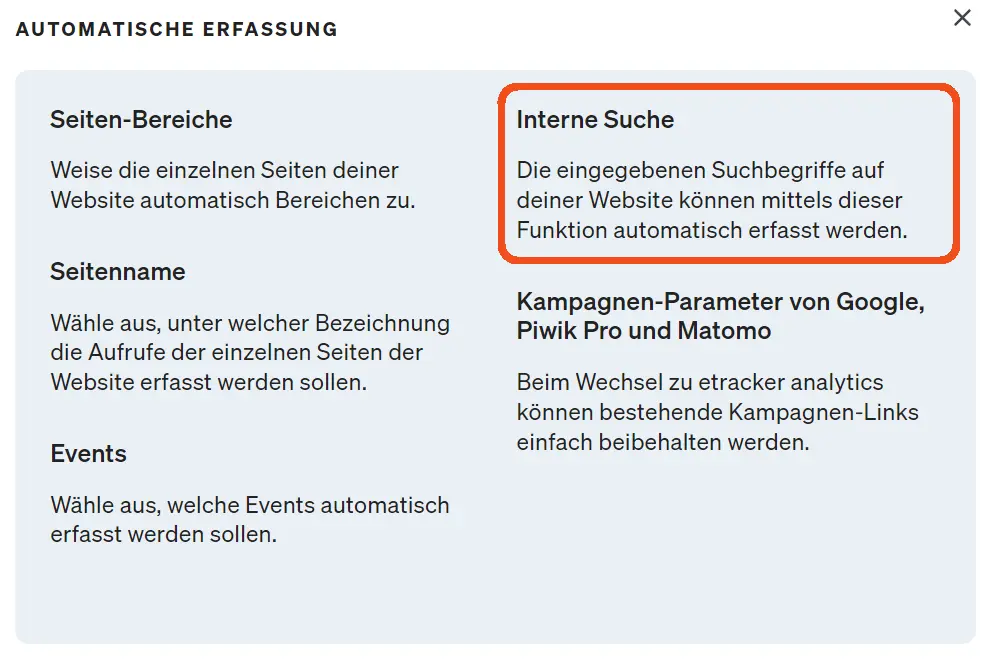 Interne Suche in etracker analytics erfassen