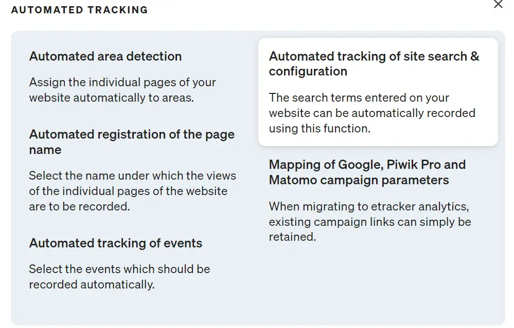 Enter internal search in etracker analytics