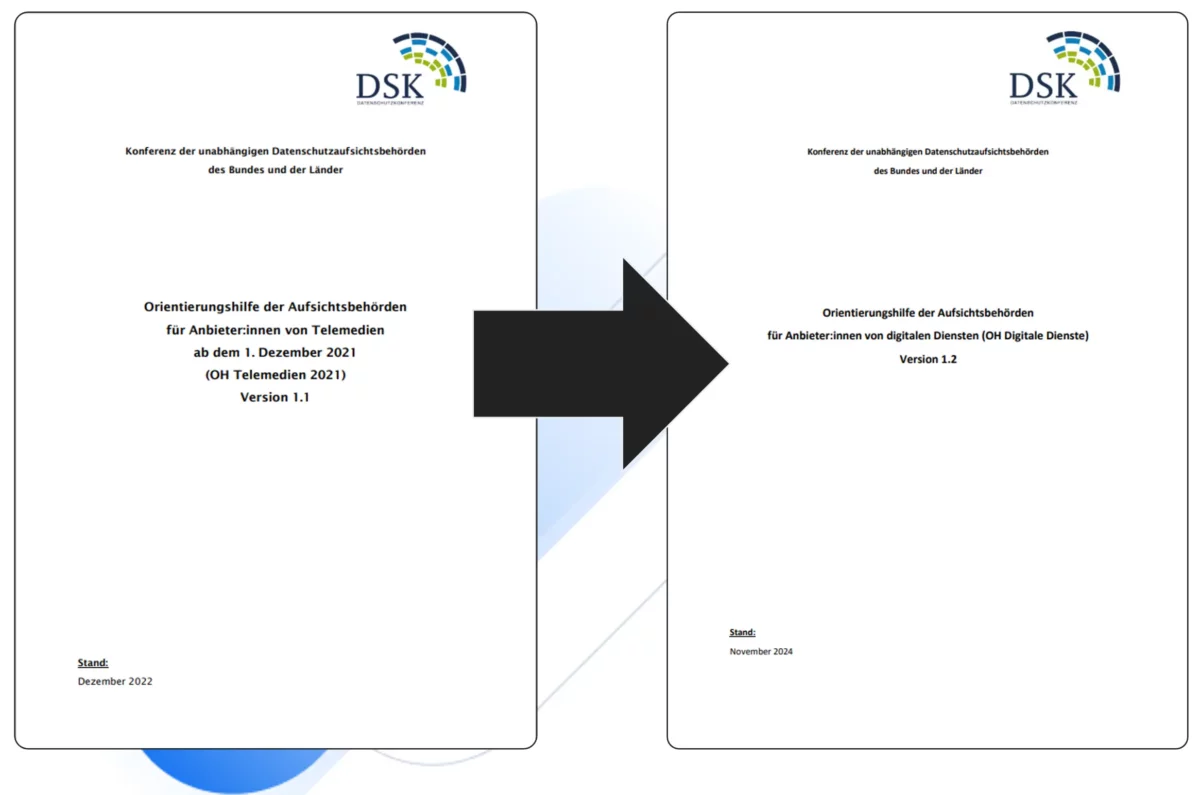 Aus dem Titelblatt der Orientierungshilfe der Aufsichtsbehörden für Websites und Apps ist der Begriff Telemedien durch digitale Dienste ersetzt worden 