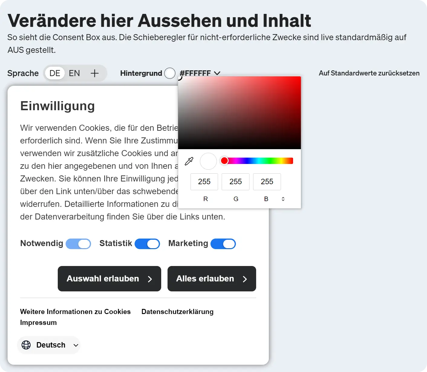 So kannst du das Design im etracker consent manager anpassen