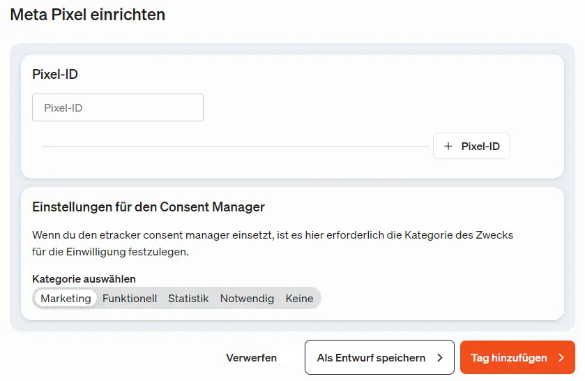 Making settings for the meta pixel in the etracker consent manager